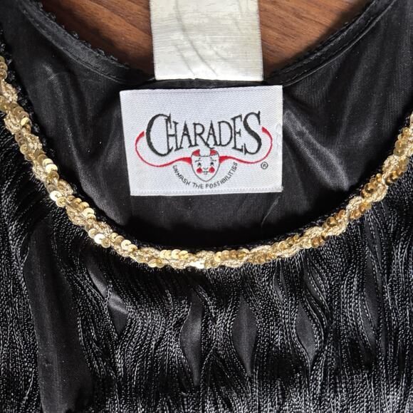 Charades VTG Black Fringe Flapper Dress S Halloween Costume Cosplay 20s Gatsby - Picture 8 of 10